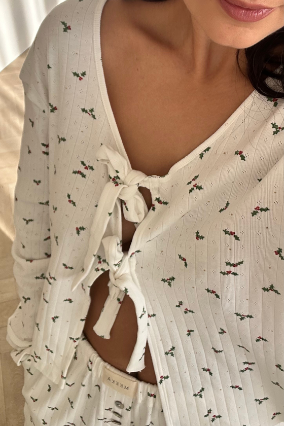 Clara Reversible Pointelle Pyjama Set - Holly Print