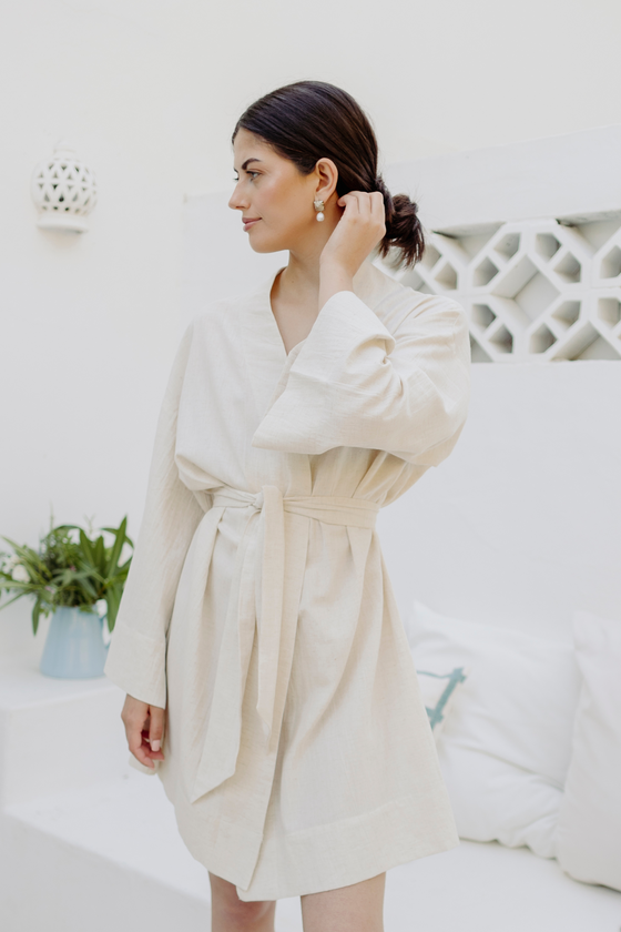 Kara Kimono Linen Robe - Oatmeal