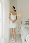 Gia Bridal Silk Satin Mini Dress - Pearlescent White