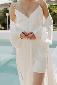  Gia Bridal Silk Satin Mini Dress - Pearlescent White