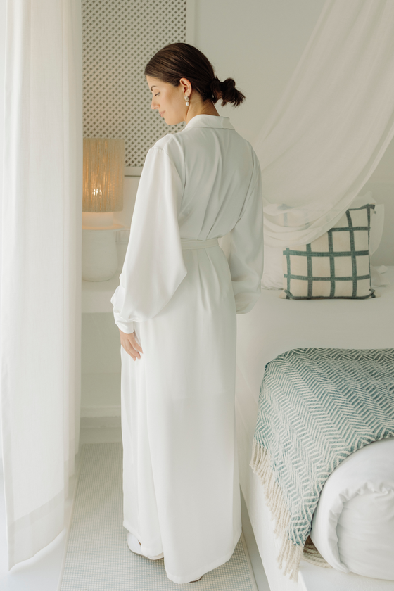 Amelia Maxi Bridal Silk Satin Robe - Pearlescent White
