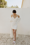 Gia Bridal Silk Satin Mini Dress - Pearlescent White
