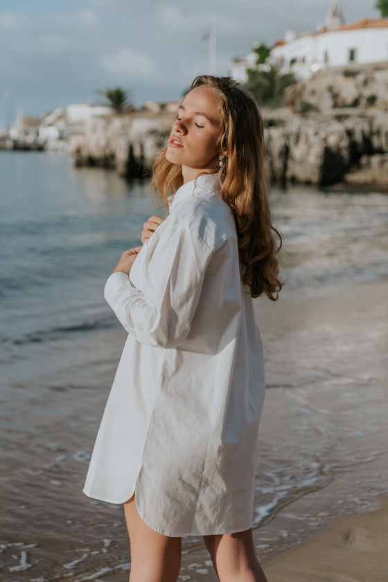 Leah Poplin Boyfriend Shirt Dress - White