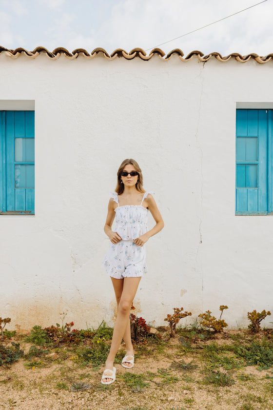 Aurora Frill Cami & Short PJ Set - Blue Floral