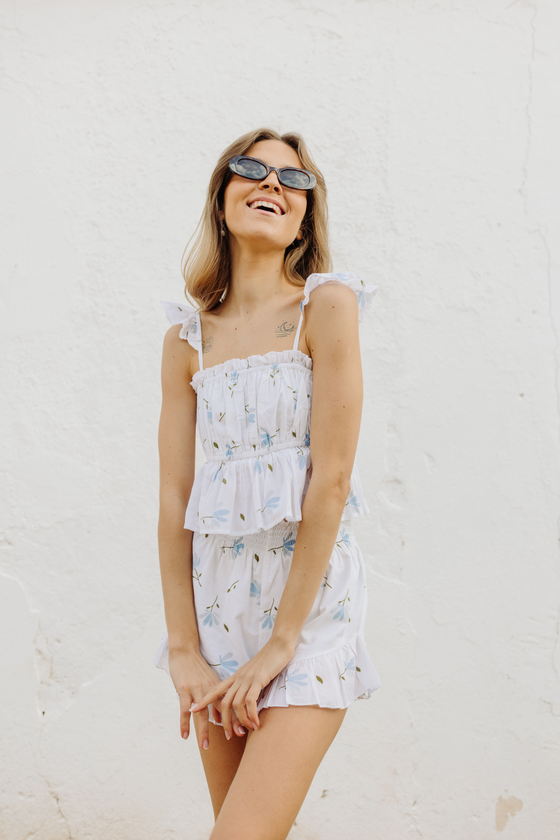 Aurora Frill Cami & Short PJ Set - Blue Floral