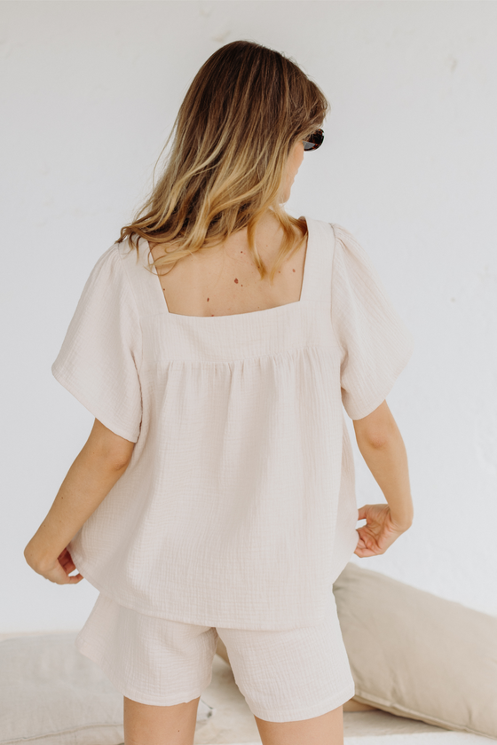 Callie Bubble Top & Short Pj Lounge Set - Nude