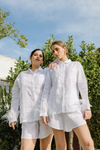 Mila Linen Feather Pyjama Lounge set - White