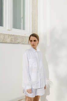  Mila Linen Feather Pyjama Lounge set - White