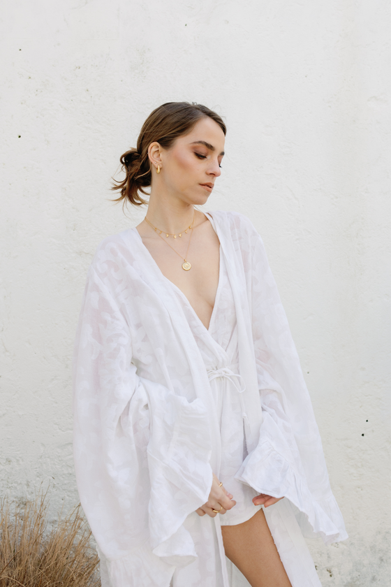 Isabella Frill Wrap Over Bridal Robe - Coconut Cream