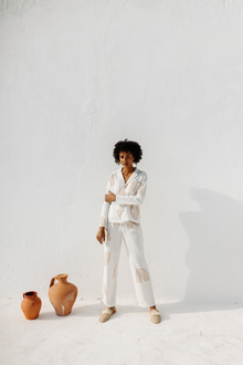  Riley Cotton Pyjama Set - White & Blush Rainbow