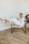 cotton pyjamas and slides