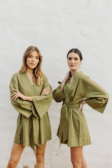  Kara Kimono Linen Robe - Olive