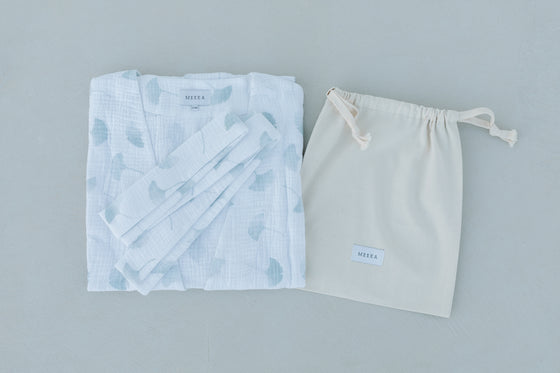 Meeka camillo bubble wrap sage ginkgo robe