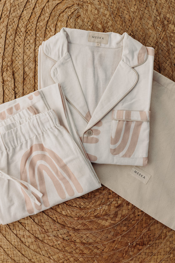 Riley Cotton Pyjama Set - White & Blush Rainbow
